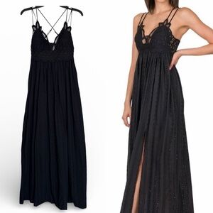 Zenana Black Lace Eyelet Whimsigoth Fairy Grunge Maxi Dress Sz L